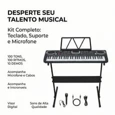 Piano digital VEDO de 61 teclas, kit de teclado de piano elétrico, 100 timbres, 100 ritmos — inclui suporte para piano,