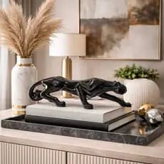 Pantera negra estátua cerâmica estatueta decorativa preto 35cm