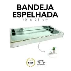Bandeja luxo espelhada decorativa retangular tamanho 10x25cm