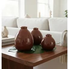 Kit 3 vasos redondos decorativos trio de vasinhos preto marrom branco