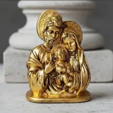 Sagrada Família Enfeite Decorativo Religioso Dourado em Gesso