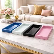 Bandeja decorativa retangular de vidro colorida 10x20cm rosa branco preto azul