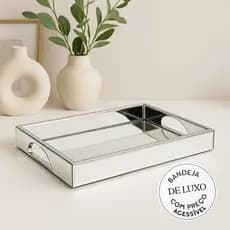 Bandeja grande de vidro espelhada de luxo com alça 41x26cm