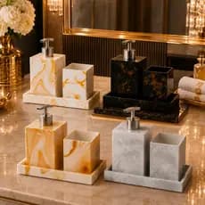 Kit lavabo luxo banheiro com bandeja saboneteira liquida porta escovas efeito dourado prata