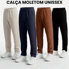 Calça de Moletom Reta Unissex Peluciada Masculina Feminina