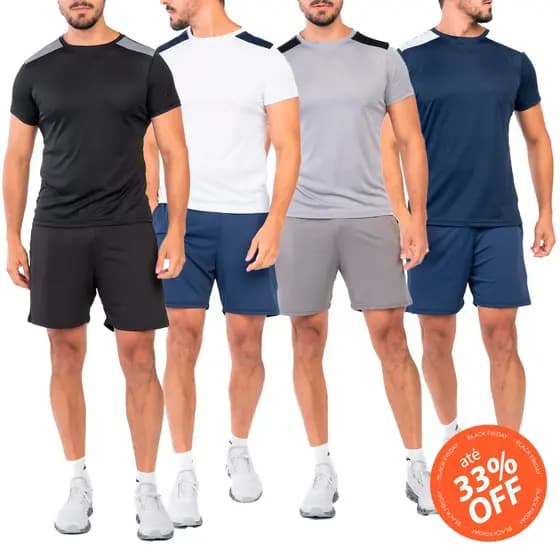 Kit 4 Camisetas masculinas + 4 Bermudas masculinas Dryfit com Elastano LVF9648-CJ1
