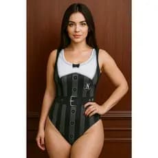 BODY COLANT ADULTO FEMININO WANDINHA FILME FAMILIA ADDAMS HALLOWEEN (ACOMPANHA SAIA)