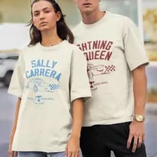 Camiseta McQueen Sally Tom Mate Guido Fillmore Cruz Ramirez Chick hicks carros 100% Algodão OffWhite