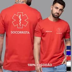 Camiseta Socorrista Personalizada Profissões Nome Tipo Sanguíneo Homem Mulher Premium 100% Algodão