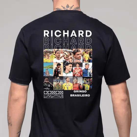 Camiseta Jogador Richard Rios futebol fotos 100% Algodão 30.1 PRETA