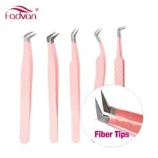 Pinça De Extensão De Cílios Fadvan De Aço Inoxidável Dicas De Fibra Antiestática Pink Purple