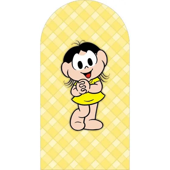 PAINEL PARA FESTAS, TEMA MAGALI AMARELO, ROMANO 2X1 EM TECIDO SUBLIMADO