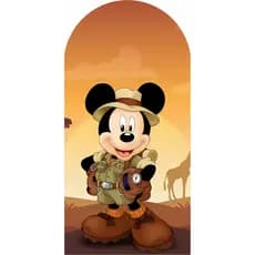 PAINEL DE FESTA MICKEY SAFARI 2 - ROMANO NA MEDIDA DE 2M DE ALTURA X 1M DE LARGURA EM TECIDO SUBLIMADO