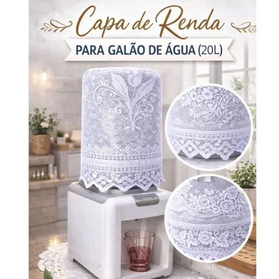 Capa Para Galão De Água 20 Litros Renda Branca