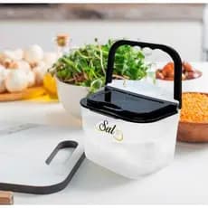 Saleiro de Parede Premier 1kg com Tampa Preta e alça de plástico para Sal Cozinha Nitron