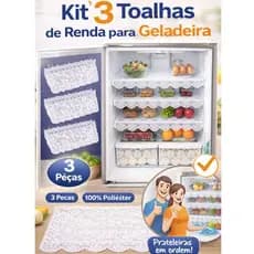 Kit 3 Toalhas de Geladeira de Renda Branca