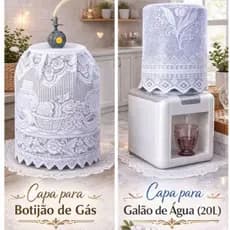 Kit 1 Capa de Renda Galão 20L + 1 Capa para Botijão de Gás 13 Kg em Renda