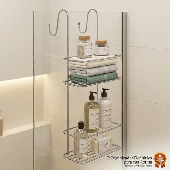 Porta Shampoo  Condicionador Banheiro Suporte Duplo Box Prateleira 2 Andares