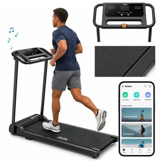 Esteira Ergométrica Elétrica 2.0HP Dobrável Silenciosa Bluetooth Tela LED 12km/h Suporta até 120kg Residencial