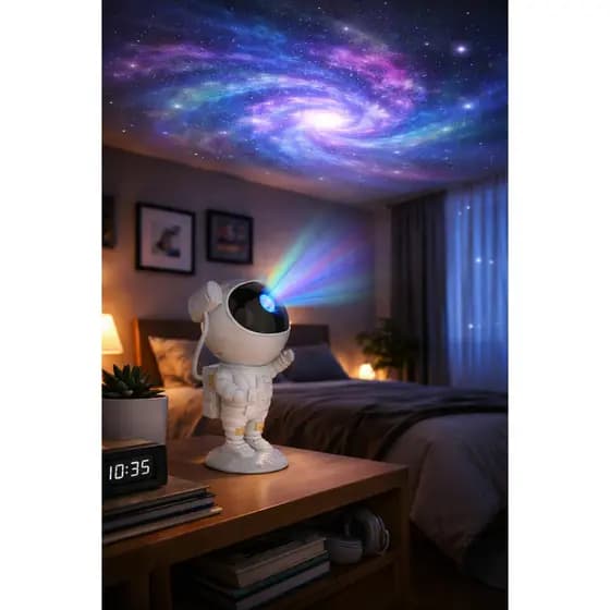 Luminária Astronauta em Pé com Controle, Projetor Galáxia LED RGB