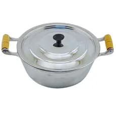 Panela Grande Polida Aluminio Fundido Batido Cabo de Madeira Marfim Envernizado