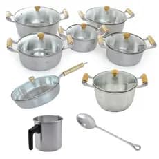 Kit Conjunto Jogo De Panelas Frigideira Caldeirão  Alumínio Fundido 8 Pçs Cabo de Madeira