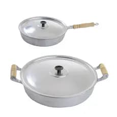 Kit Conjunto Jogo Frigideira Alumínio Fundido Batido Grosso Cabo de Madeira