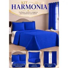 Kit Quarto Harmonia Elegante – Cobre Leito Luxo Macio + Cortina Roma 3M Completa