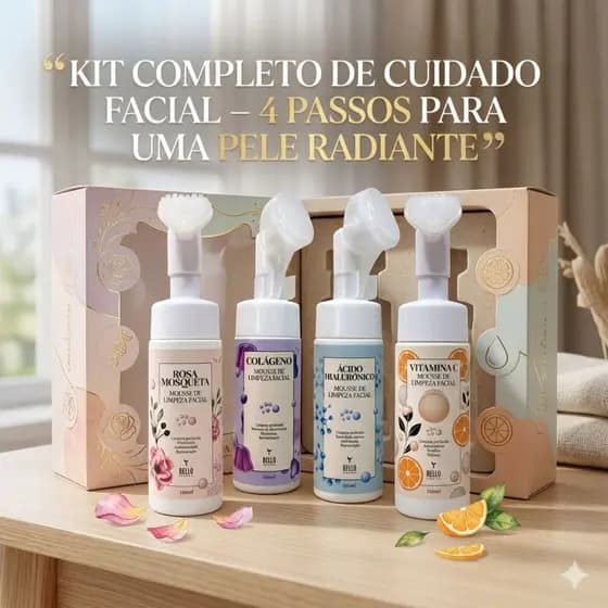 Kit 4 Mousses de Limpeza Facial Bello Charme Vitamina C +Colágeno +Rosa Mosqueta +Ácido Hialurônico