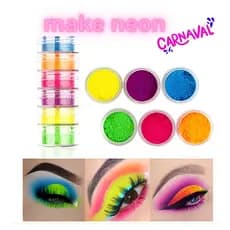 Kit com 6 Pigmentos Neon para Maquiagem Verde, Rosa, Azul, Laranja, Amarelo e Roxo Cores Vibrantes e Alta Intensidad