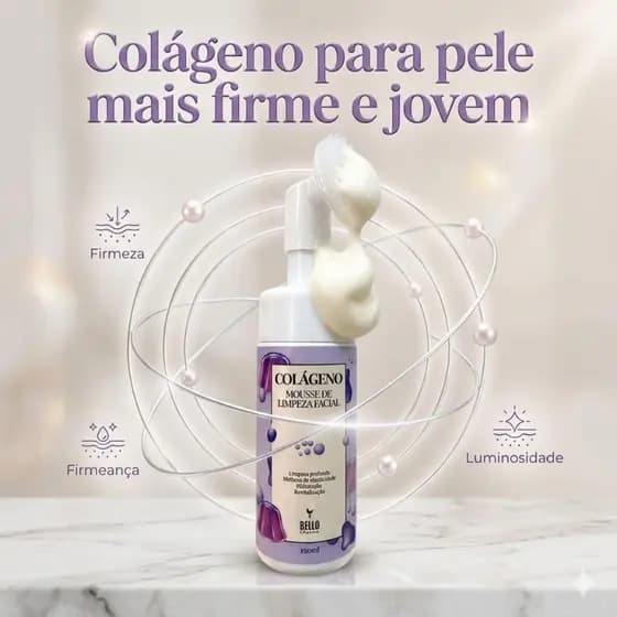 Mousse de Limpeza Facial Colágeno Bello Charme Espuma Facial Hidratante e Firmadora
