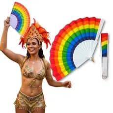 Leque Arco-Íris Dobrável – Resistente, Colorido e Ideal para Festas, Eventos LGBT