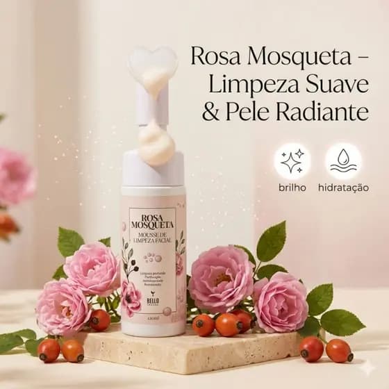 Mousse de Limpeza Facial Rosa Mosqueta Bello Charme – Espuma Facial Hidratante 120ml