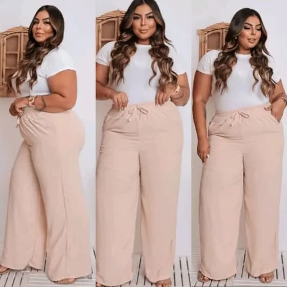 Calça Pantalona Duna Plus Size com Detalhe em Botão