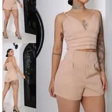 Conjunto feminino cropped e Short Alfaiateria