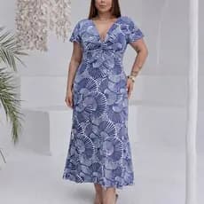 Vestido Longo Suplex Premiun Estampado – Decote V e Manga Curta Elegante