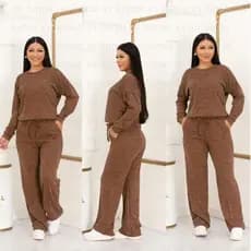 Conjunto Femenino Lanzinha Ribi canelada 2 Peças Blusa e Pantalona plus size