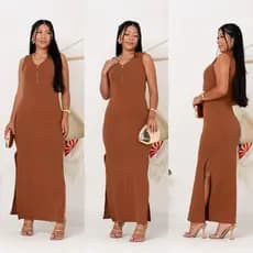Vestido Feminino Longo com Zíper no Decote - Tecido Ana Ruga Prime