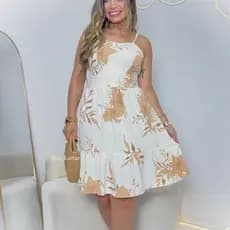 Vestido Curto Estampado de Duna com Forro, Elástico nas Costas e Alças Ajustáveis