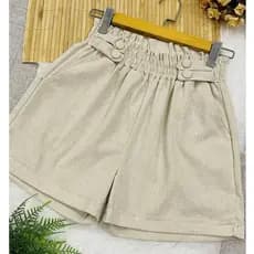 Short Feminino Linho Botões Forrados Elástico Com Bolso Tendencia 2026