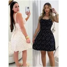 Vestido Alcinha Versão Curto Estampado Floral com Elastex Cruzado nas Costas tendencia 2025