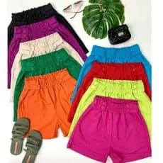 Short Linho Feminino Com Botões Forrados Elástico Com Bolso Tendencia 2025