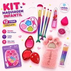 Kit de Maquiagem Infantil Completa com Estojo de Pelúcia Premium