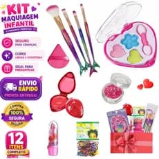 Kit de Maquiagem Infantil com 12 Itens – Seguro, Lavável e Encantador Presente Menina
