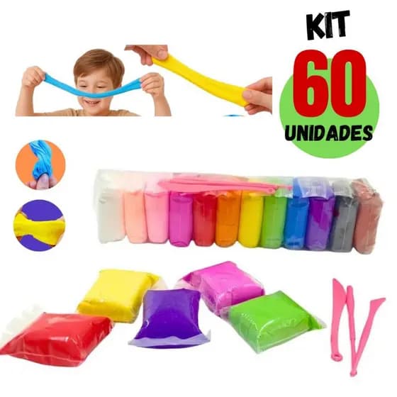 60 Massinha EVA Cores Sortidas – Artesanato, Escolar, Slime, Modelagem e Lembrancinha