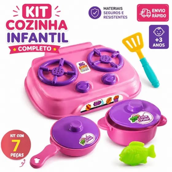 Kit Cozinha Infantil Completo Fogãozinho Panelinhas Brinquedo Educativo Rosa Menina