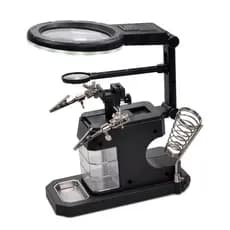 Suporte Ferro de Solda com Grampos Auxiliares/Iluminação em LED/ Lupa de Aumento 2.5D 7.5D/ 3 gavetas