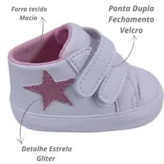 Sapatinho de bebe menina Lindo e Confortável Com Detalhe Estrela Gliter