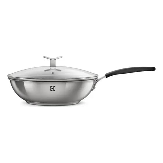 Panela Wok Inox Antiaderente Electrolux 28cm Com Tampa Prateado