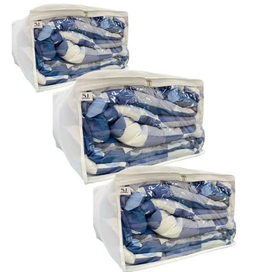 kit com 3  Caixa Organizadora G Roupas Coberta Edredom Anti Mofo Armário